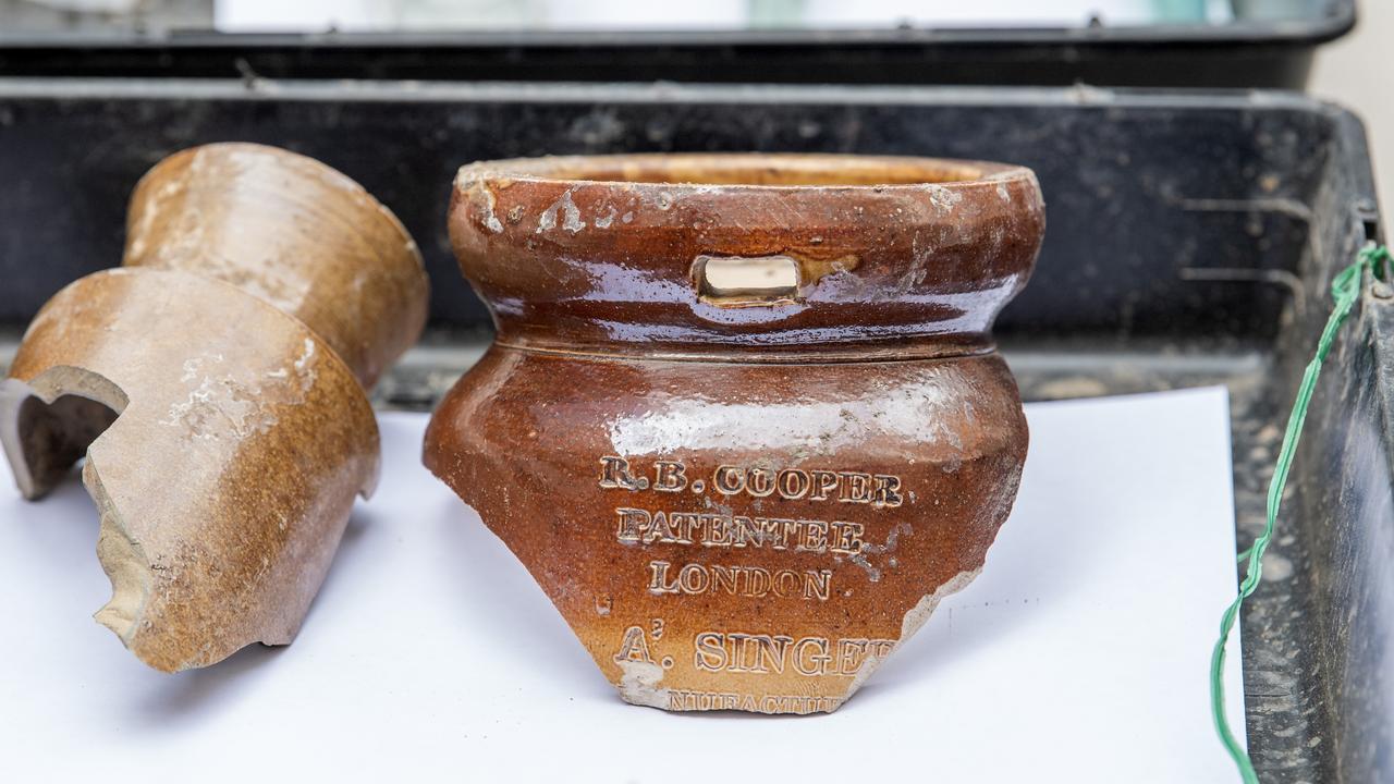 A stoneware ink bottle and a salt glazed tobacco jar made by A. Singer of Vauxhall (London). Picture: supplied