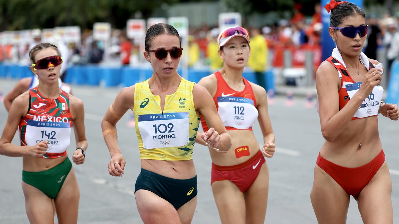 Jemima Montag of Team Australia competes during the mixed marathon race walk relay at Stade de France on August 7. Picture: Lintao Zhang/Getty Images