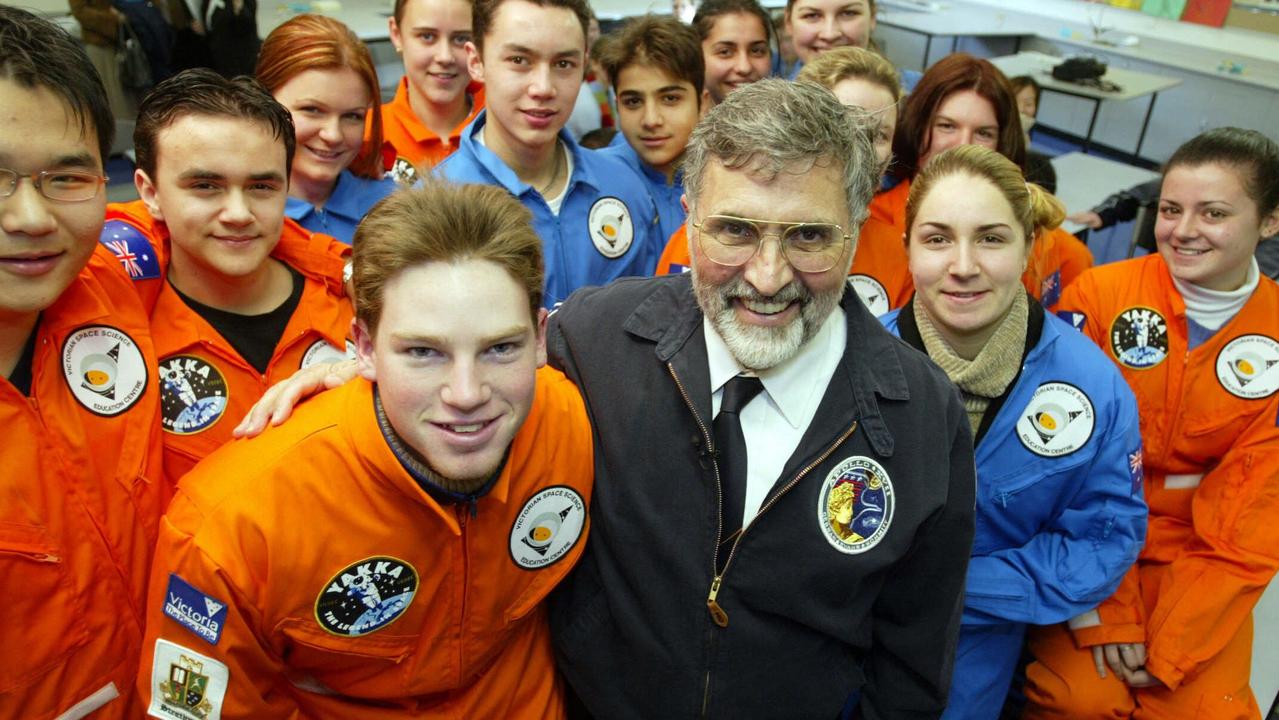 Dr Harrison Schmitt with senior high school students. Picture: News Corp Australia