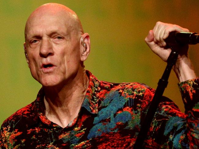 SYDNEY, AUSTRALIA - FEBRUARY 25:Peter Garrett of Midnight Oil  performs alongside Tasman Keith and Leah Flanagan  and Liz Flanagan   as part of Makarrata Live at Enmore Theatre on February 25, 2021 in Sydney, Australia. (Photo by Don Arnold/WireImage)