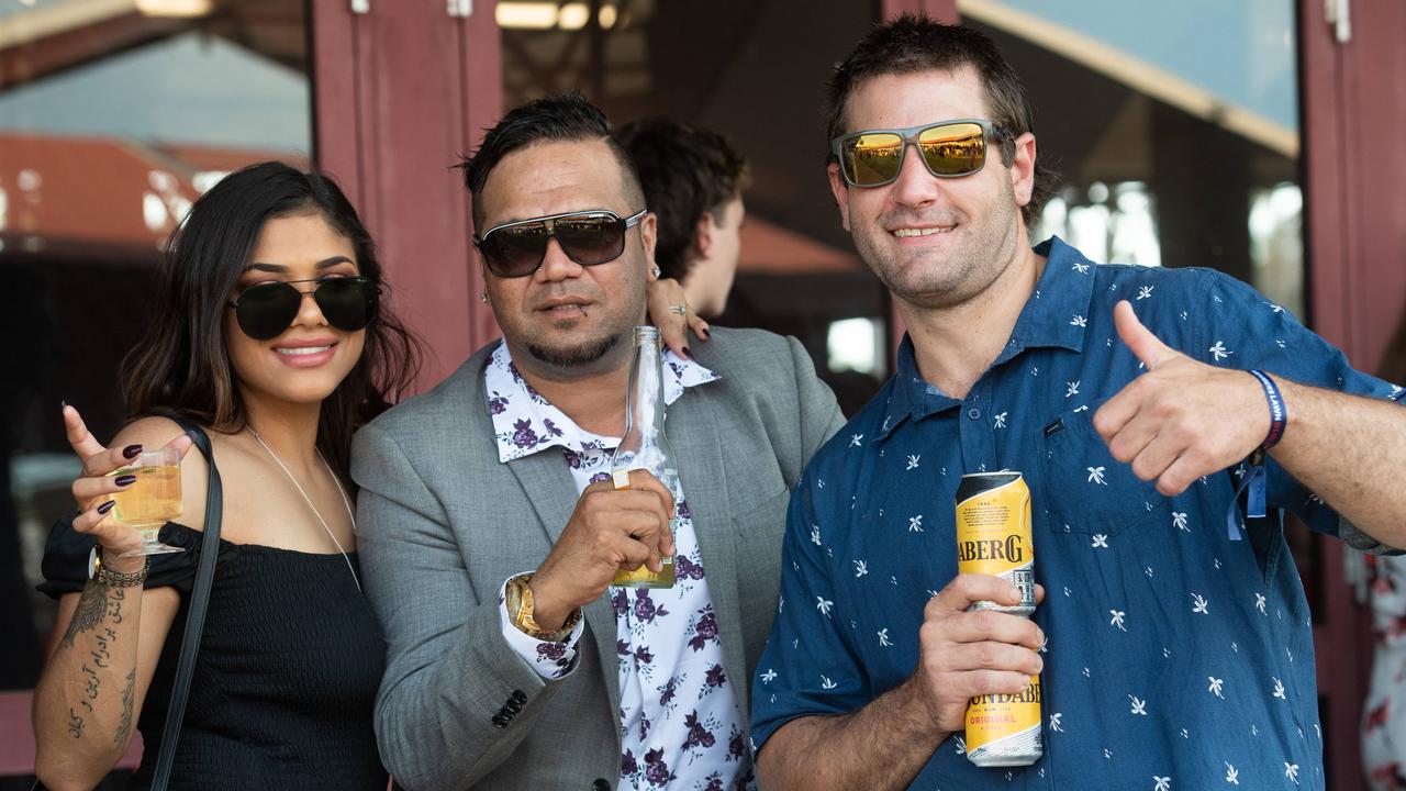 Ximena Farrokhy, Marty Corrie and Todd Ratajec at the 2020 Great Northern Darwin Cup Carnival.. Picture: Che Chorley