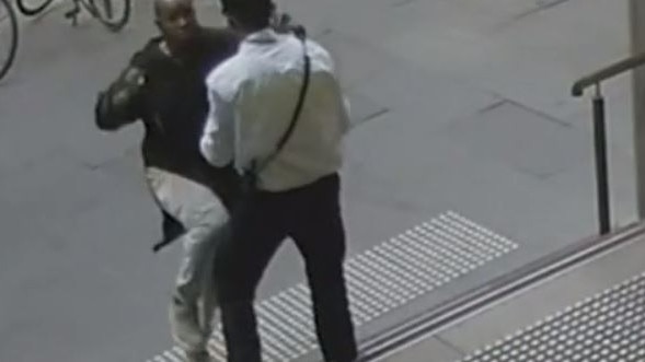 Hassan Khalif Shire Ali stabs a security guard during the Bourke St attack. Picture: Nine News