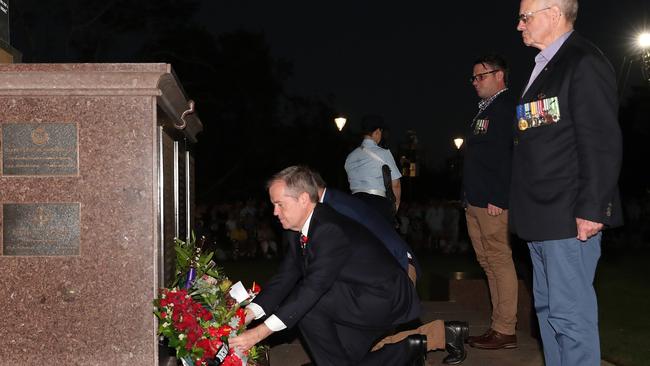 Opposition Leader Bill Shorten attended the 2019 Anzac Day Dawn Service in Darwin, NT. Picture: Kym Smith