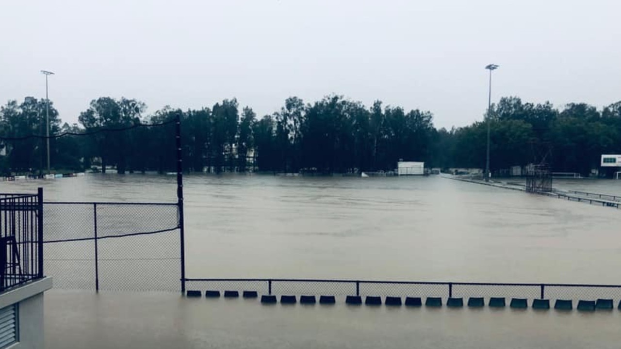 Flooding at the Gold Coast Knights Football Club grounds at Carrara. Picture: Rachel Hancock