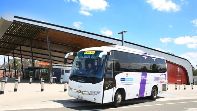 An on-demand bus at Edmondson Park railway station. Picture: Angelo Velardo