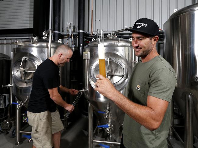 Head Brewer Scott Hargrave, and Joel Parkinson. Picture: Jerad Williams