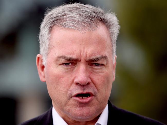 Shadow Minister for Health and Wellbeing, Stephen Wade, announces the Liberals plan for a clinical and safety audit of troubled new Royal Adelaide Hospital in Adelaide, Sunday, March 4, 2018.  (AAP Image/Kelly Barnes) NO ARCHIVING