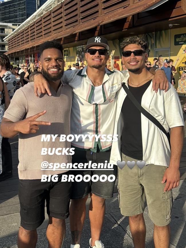 Spencer Leniu with former Penrith teammates at his bucks party.