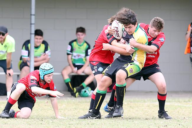 A Rugby League Gold Coast junior gala day at Burleigh Bears Junior Rugby League Club. Under 14s. Mudgeeraba vs Helensvale. Number 17 5 September 2021 Miami Picture by Richard Gosling