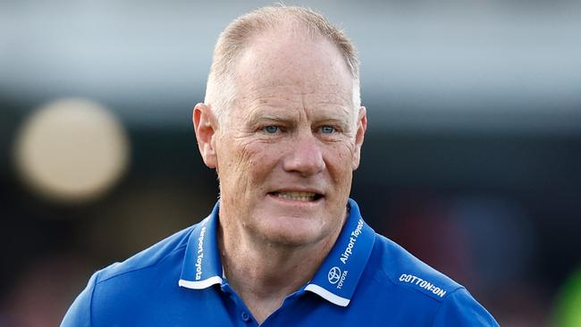 MELBOURNE, AUSTRALIA - OCTOBER 06: Nathan Burke, Senior Coach of the Western Bulldogs looks on during the 2023 AFLW Round 06 match between the Western Bulldogs and the Carlton Blues at Whitten Oval on October 06, 2023 in Melbourne, Australia. (Photo by Michael Willson/AFL Photos via Getty Images)