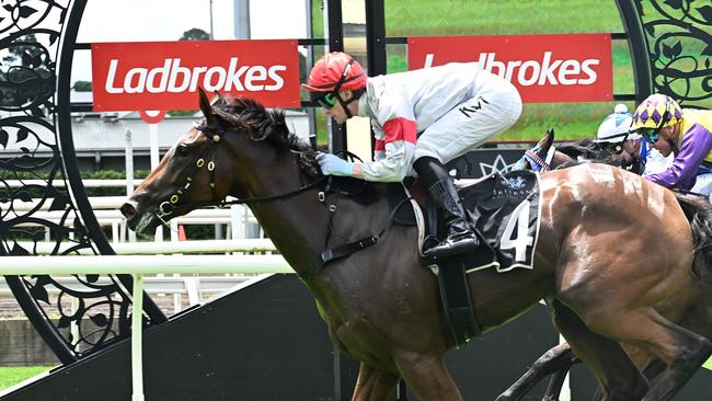 Stuart Kendrick-trained two-year-old filly Love To Torque scores at Eagle Farm and announced herself as a Queensland winter carnival contender. Picture: Grant Peters, Trackside Photography.