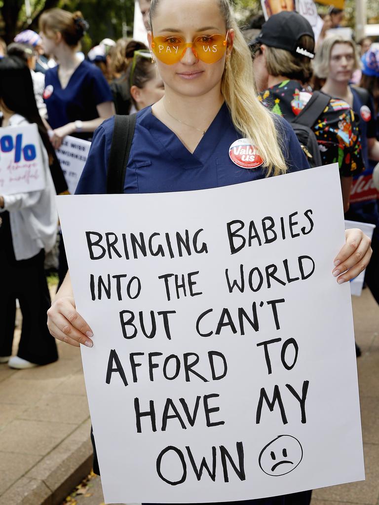 Nurse Midwife Ashley Townsend was one of thousands of nurses who went on strike last week. Picture: NewsWire / John Appleyard