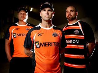 Wests Tigers head coach Mick Potter with his assistant coaches David Kidwell and Todd Payten at Concord Oval, Concord. Picture Gregg Porteous.