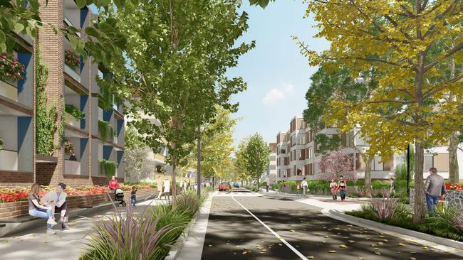 Artists render of the future of St Marys under a newly approved Penrith Council plan - Visualisation of Kungala Street and the Green Spine Living Precinct Picture: Supplied