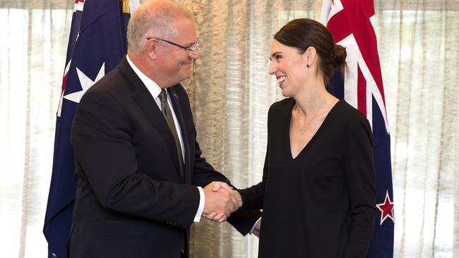 Scott Morrison with Jacinda Ardern. Picture: AAP.