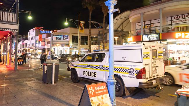 Police on Hindley Street on a Friday night in Adelaide. Picture: Morgan Sette