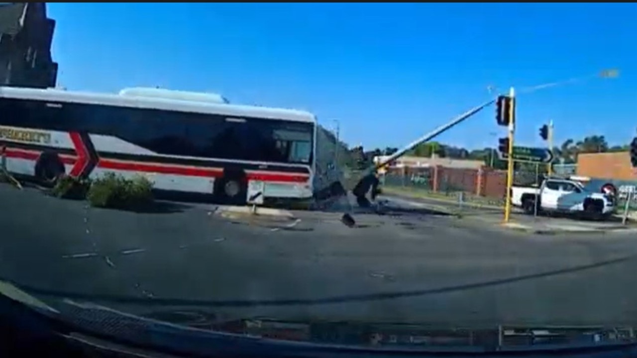 Footage of a horror bus crash in Geelong near a high school. Picture: Gerard Garbe