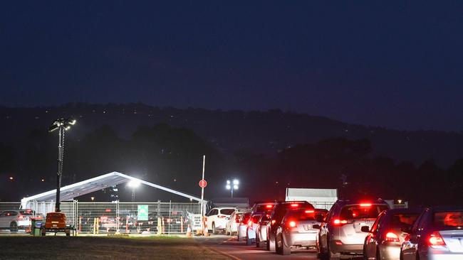 Motorists waited up to eight hours for a Covid test at Victoria Park overnight. Pic: Brenton Edwards