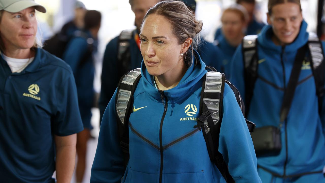 DAILY TELEGRAPH AUGUST 8, 2023. Matildas player Kyah Simon arriving at Sydney Airport to fly back to Brisbane. Picture: Jonathan Ng
