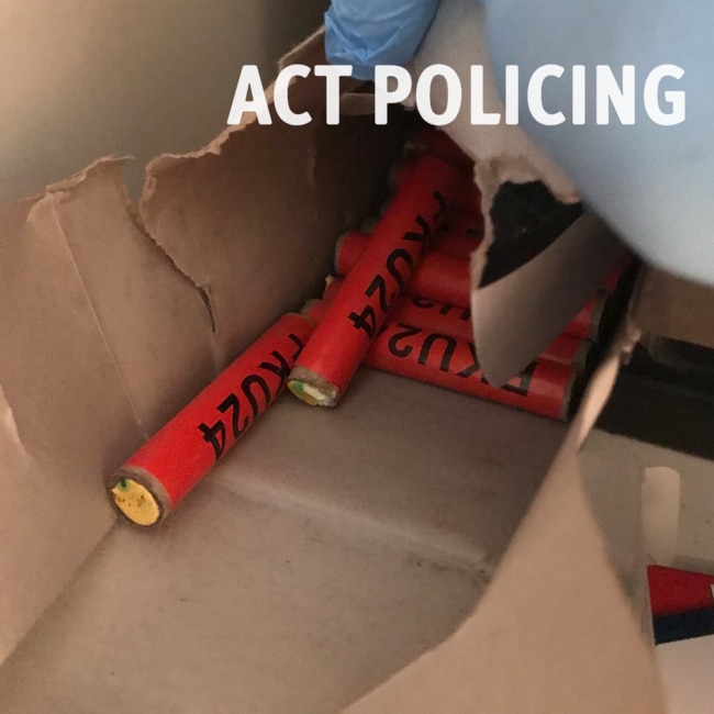 Fireworks seized during a search warrant at the residence of Ricky Evans. Picture: ACT Policing