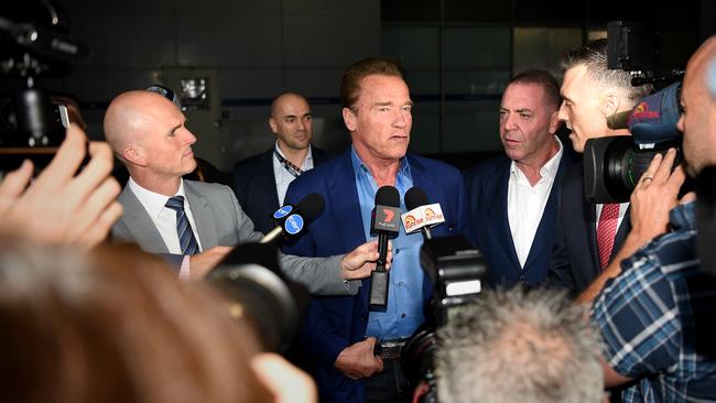 Arnold Schwarzenegger arrives in Melbourne. Picture: Nicole Garmston