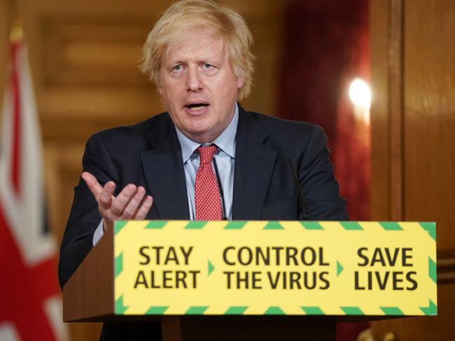 Boris Johnson lifted the UK’s “bonk ban” as he deflected claims that the nation’s coronavirus death toll would have been halved if its lockdown was introduced a week earlier. Picture: AFP