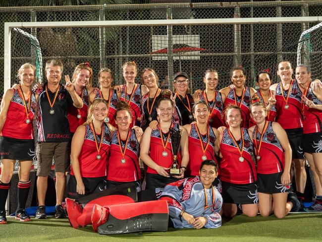 Winners of the 2021 Darwin Hockey League women’s title, Commerce-Pints. Picture: Paul Markou