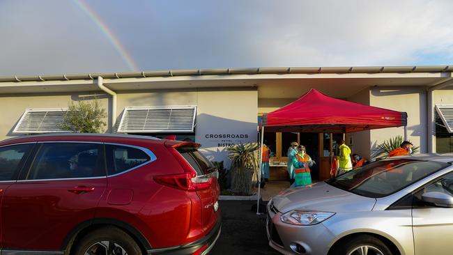 Covid-19 testing continues at Sydney’s Crossroads Hotel in Casula. Picture: Gaye Gerard