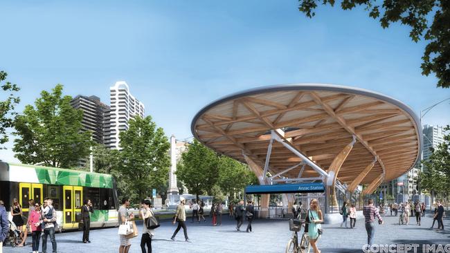 The St Kilda Road entrance to Anzac station.