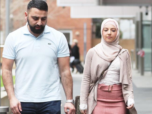 Rana Elasmar (right) and husband Azzam arrive at Parramatta Court. Picture: John Grainger