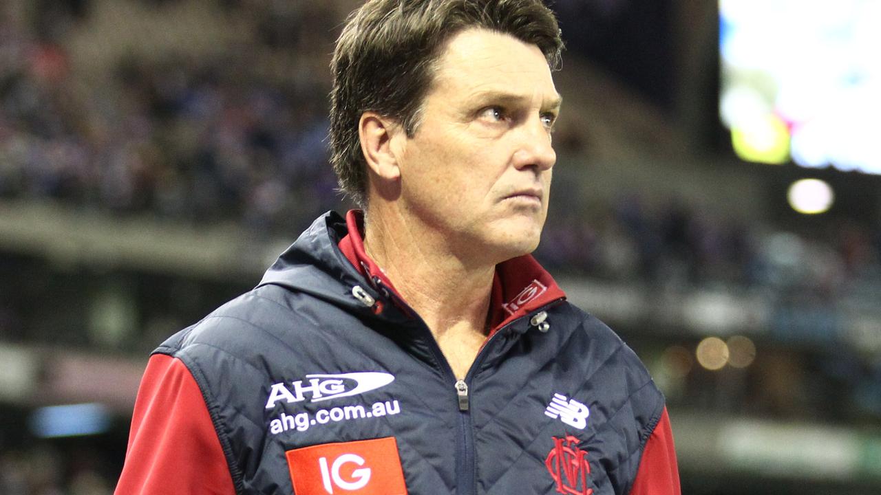 Melbourne coach Paul Roos after the round 20 AFL match between the Melbourne Demons and Western Bulldogs, played at the Etihad Stadium in Melbourne, Sunday 16 Aug. 2015. (AAP Image/David Crosling) NO ARCHIVING, EDITORIAL USE ONLY