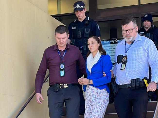 Jessica Blinda Polsoni, who is charged with murder over the death of her 14-month-old daughter Diana Hanbury in 2022, was rearrested at her last appearance in the Mackay court. Picture: Zoe Devenport