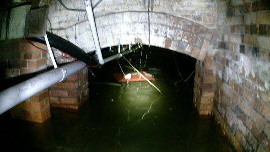 A photo showing the flooded basement level of the Broadway Hotel. Picture: Supplied