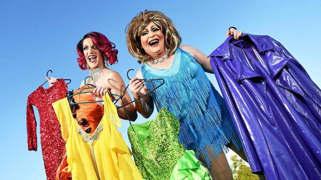 Drag queens Melony Brests and Sall Monalla. Picture: Patrick Woods