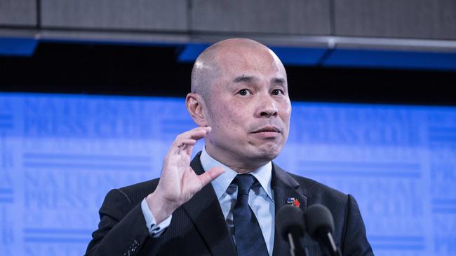 Deputy head of mission for China in Australia Wang Xining, during an address to the National Press Club last month. Picture: Gary Ramage