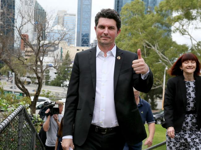 WA Greens Senator Scott Ludlam announces his resignation at WA Parliament House because of dual citizenship. Picture: Colin Murty