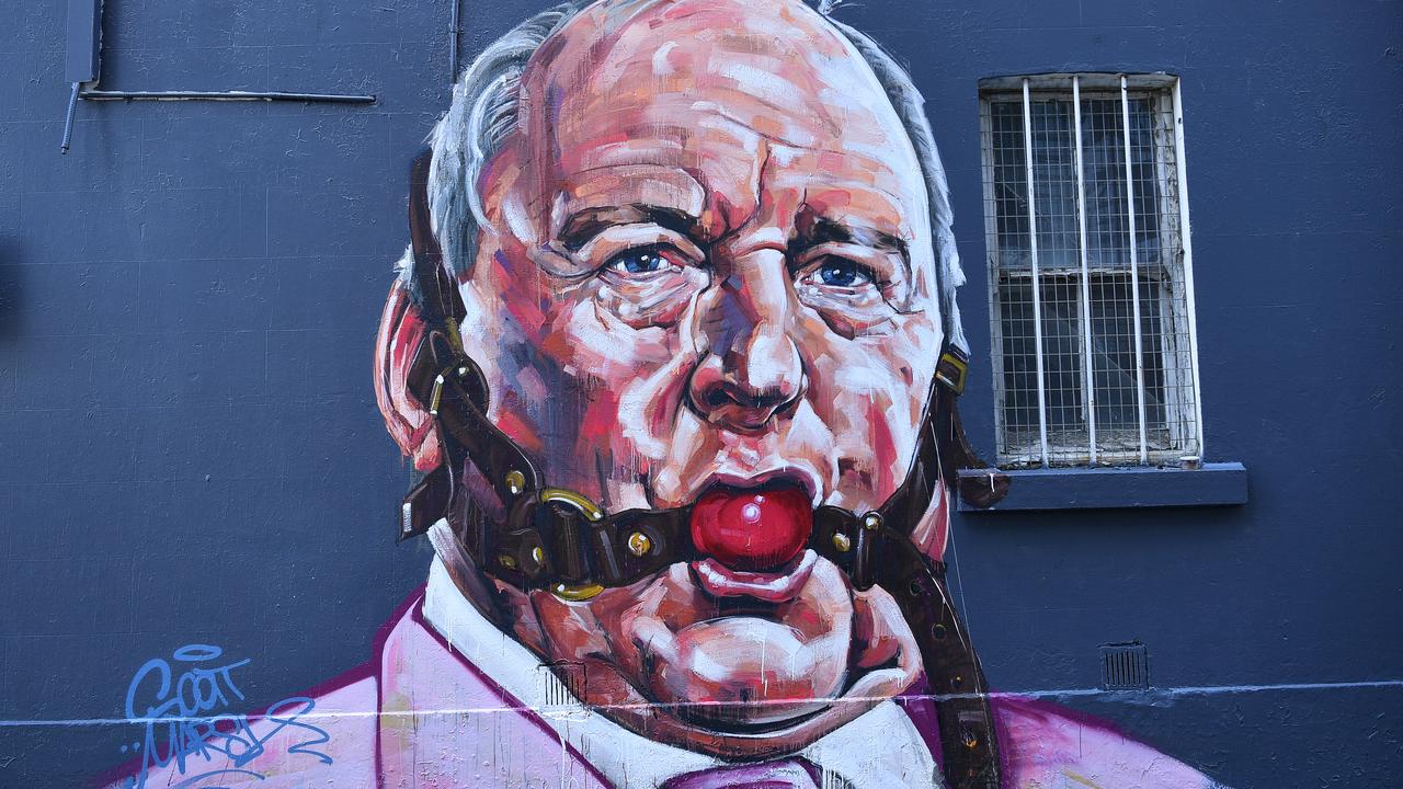 A mural depicting radio host Alan Jones is seen in the Sydney suburb of Chippendale. Picture: AAP Image/Paul Braven