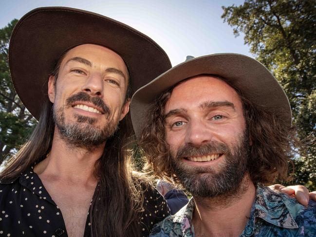 ADELAIDE, AUSTRALIA - Advertiser Photos MARCH 12, 2023: WOMADelaide 2023 Day 3 Sunday the 12th of March Sam and Josh from Canberra. Picture: Emma Brasier