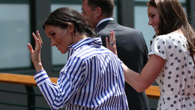 both Kate and Meghan waved as they arrived for the Wimbledon Women’s final. Picture:.Jonathan Brady - WPA Pool/Getty Images)