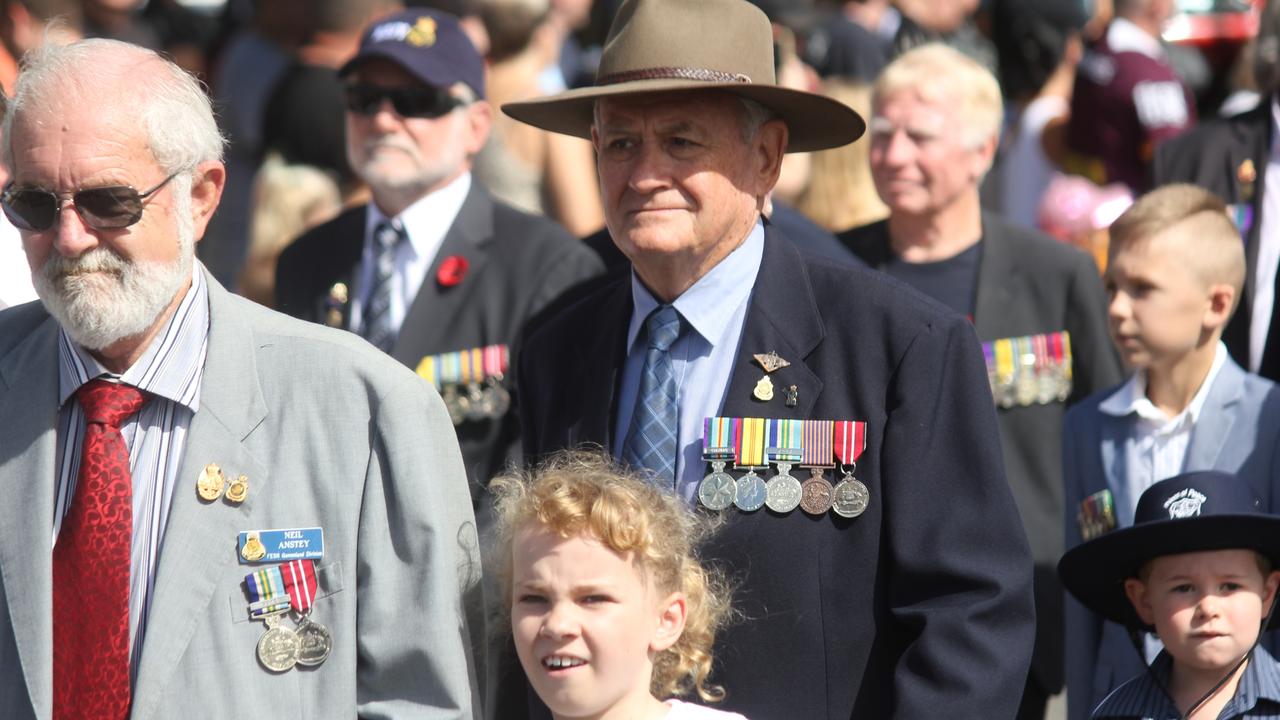 Proud veterans walked hand-in-hand with their youngest family members in Cleveland today. Picture Andrea Macleod