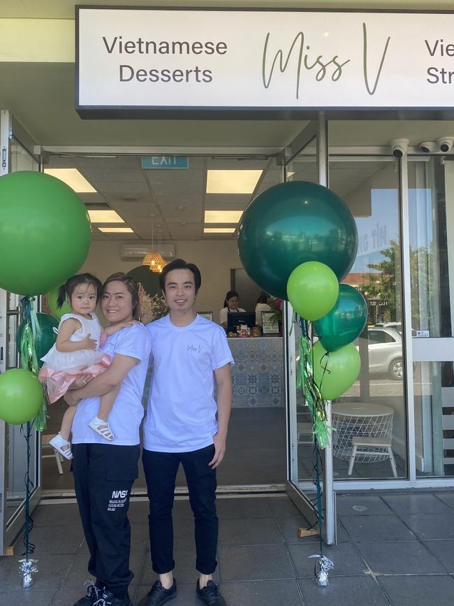 Rosie Le and Billy Nguyen with their daughter at Miss V Vietnamese restaurant on Prospect Rd during happier times. Picture: Supplied