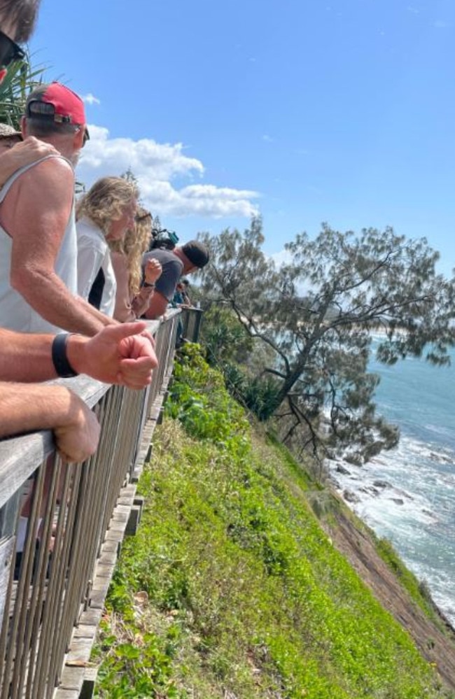 A crowd gathered to watch a dramatic rescue operation at Point Perry in Coolum Beach on September 14, 2022.