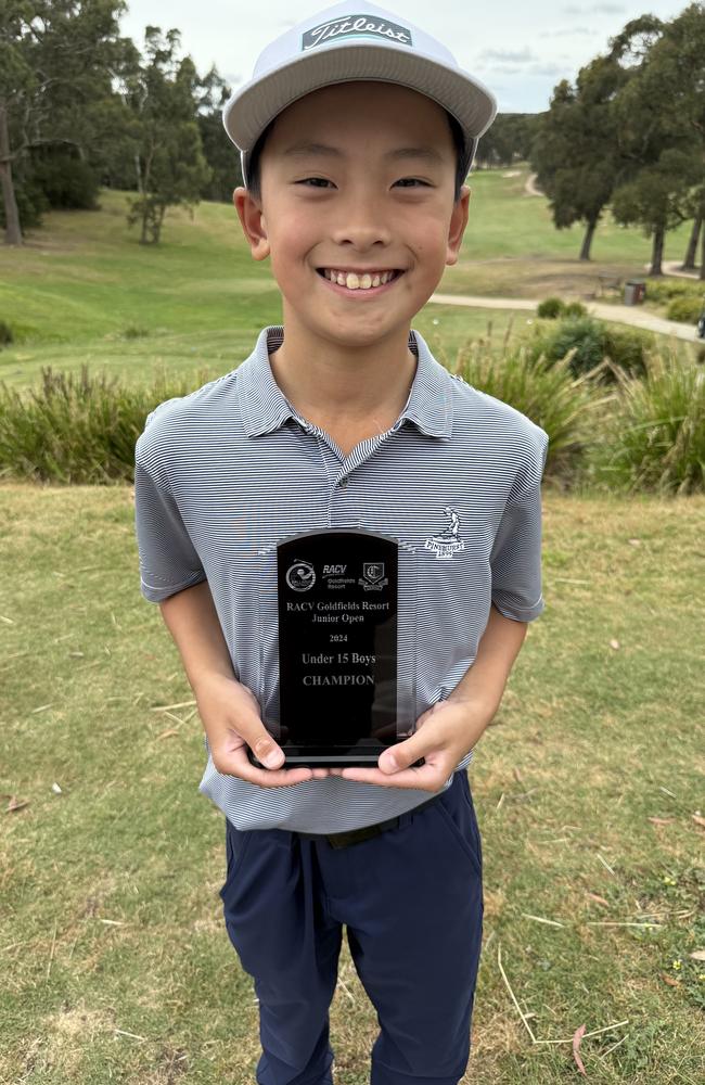 Kasi holding his RACV Goldfields Under-15 trophy. Picture: Supplied