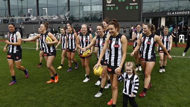 Collingwood AFLW players take to the field at AIA Centre. Picture: Getty Images