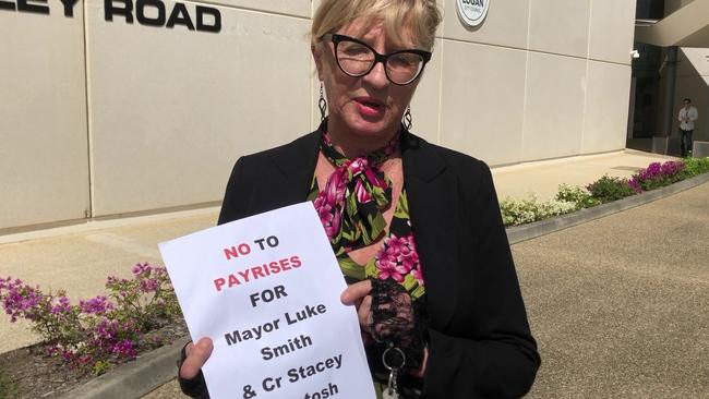 Anoushka Arro held a silent protest about possible pay rises for all councillors including suspended mayor Luke Smith and suspended councillor Stacey McIntosh. 