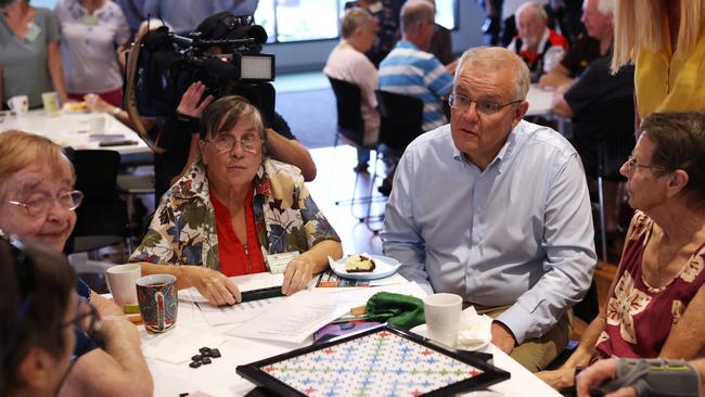 Scott Morrison meets voters at the Gray Community Hall in Darwin in the Northern Territory seat of Solomon. Picture: Getty Images