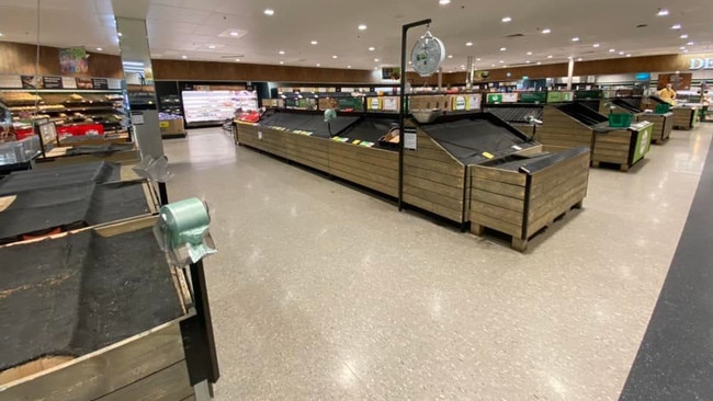 Supermarkets — like this one in Alice Springs — have been left bare of groceries across the Territory because of supply line cut by floods, and Covid-affected staff. Picture: Bill Yan/Facebook