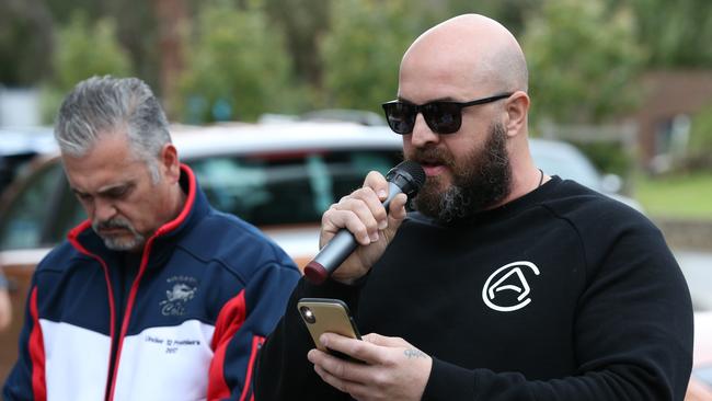 Protesters gathered outside the KIIS FM studios. Picture: David Swift.