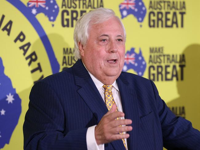 Clive Palmer declares that he is still unvaccinated for COVID-19 while attending the Hyatt Regency Brisbane which requires its patrons to be vaccinated, Brisbane. Picture: Liam Kidston