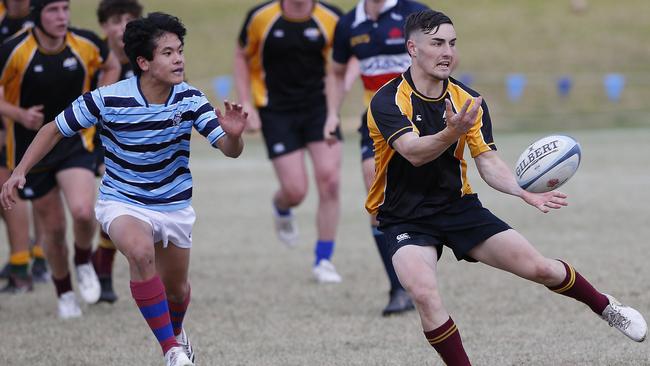 ISA1's Ben Dufficy releases the ball at NSW Schools Rugby trials at Eric Tweedale Oval. Pic: John Appleyard